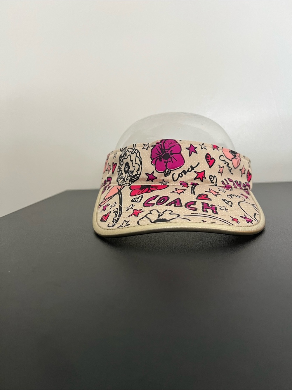 Coach Pink Floral Doodle Visor on Cream
